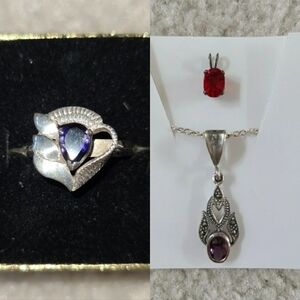 Amethyst Silver Ring Sz 6 & Necklace